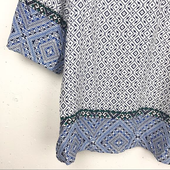 NYDJ Womens Beaded V-Neck Tassel Blouse 3/4 Sleeve Geometric Pattern Blue Small - Picture 13 of 13